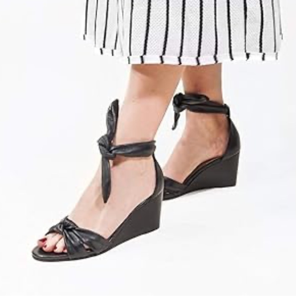 KAANAS Black Tie-Up Wedge Sandals NEW